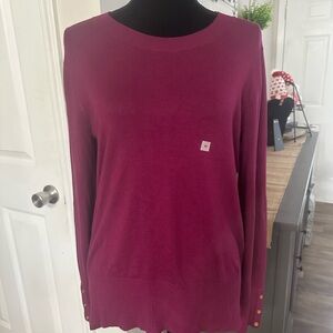 Loft Magenta Sweater with Gold Button Accents